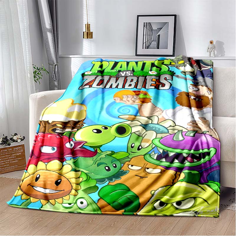 Coperta in Flanella Stampa P-Plants Vs Z-Zombi Morbida Calda Plaid Leggera Accogliente Coperta per Camera da Letto Divano Viaggio Casa Decorazione Festiva Regalo