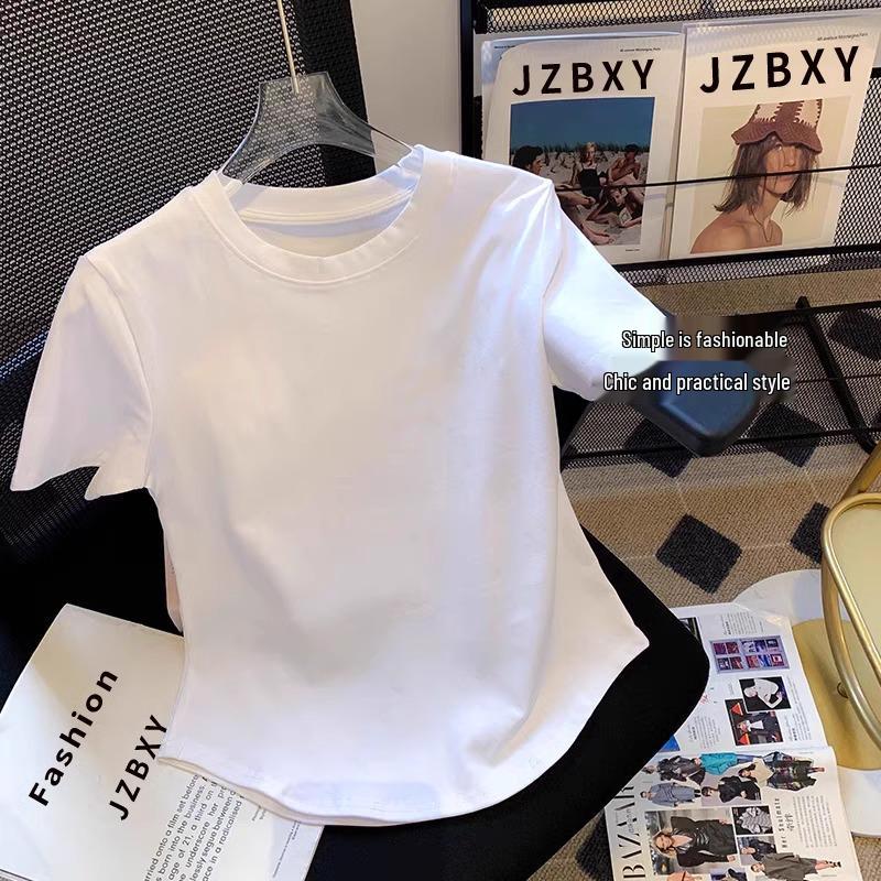 

2025 Summer Collection: Women s Pure Cotton Slimming T-shirt with Straight Shoulders and Round Hem Design. 2XL белый