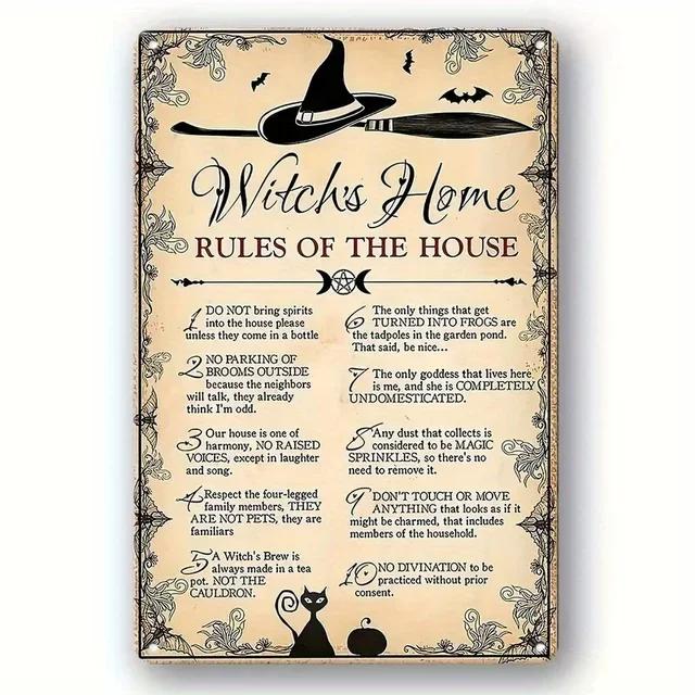 Vintage Metal Tin Sign  The House Witch Rules Halloween Decoration  Retro Wall Art for Home Room Restaurant Decor
