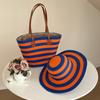 Straw Bag White Beach Hat Women's Summer Beach Tote Bags Outdoor Travel Vacati Large Capacity Shoulder Handbag Shade Beach Hat