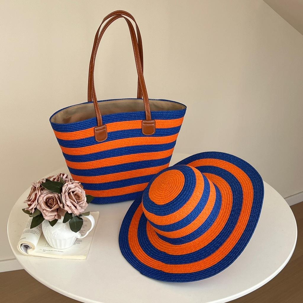 Straw Bag White Beach Hat Women's Summer Beach Tote Bags Outdoor Travel Vacati Large Capacity Shoulder Handbag Shade Beach Hat