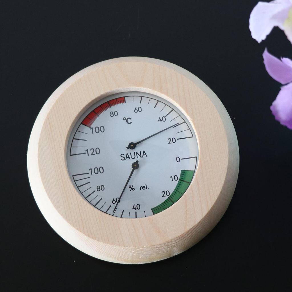 14.5 X3cm Round Digital Sauna Wood Thermometer Hygrometer for Sauna Room Hotel