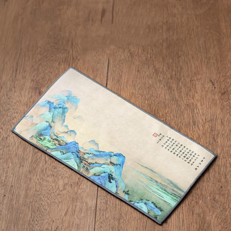 Chinese Thickened Tea Towel Plush Imitation Deerskin Absorbent Water Rag Lotus Pattern Tea Napkins Cloth Teaware Accessories