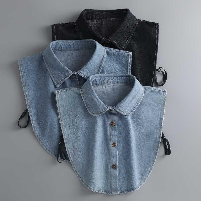 Women's Blue Washed Denim Collar Simple Half Shirt Style Fake Collar Versatile Decoration Detachable Pointed False Collar