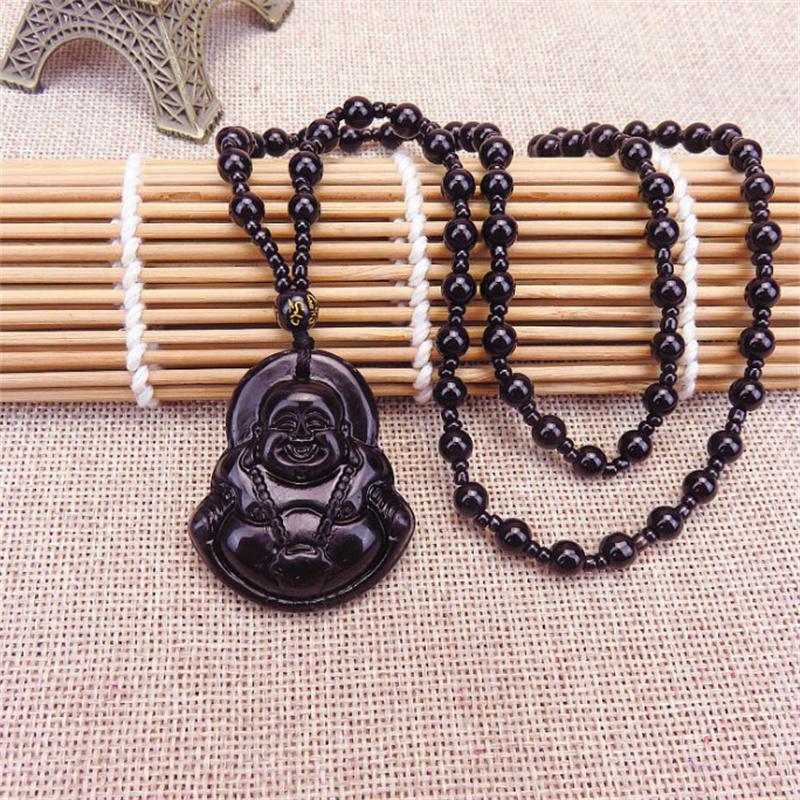 Schwarz Grün Buddha Anhänger Halsketten Frauen Amulett Chinesischen Stil Maitreya Halskette Schmuck Stil Drop Shipping