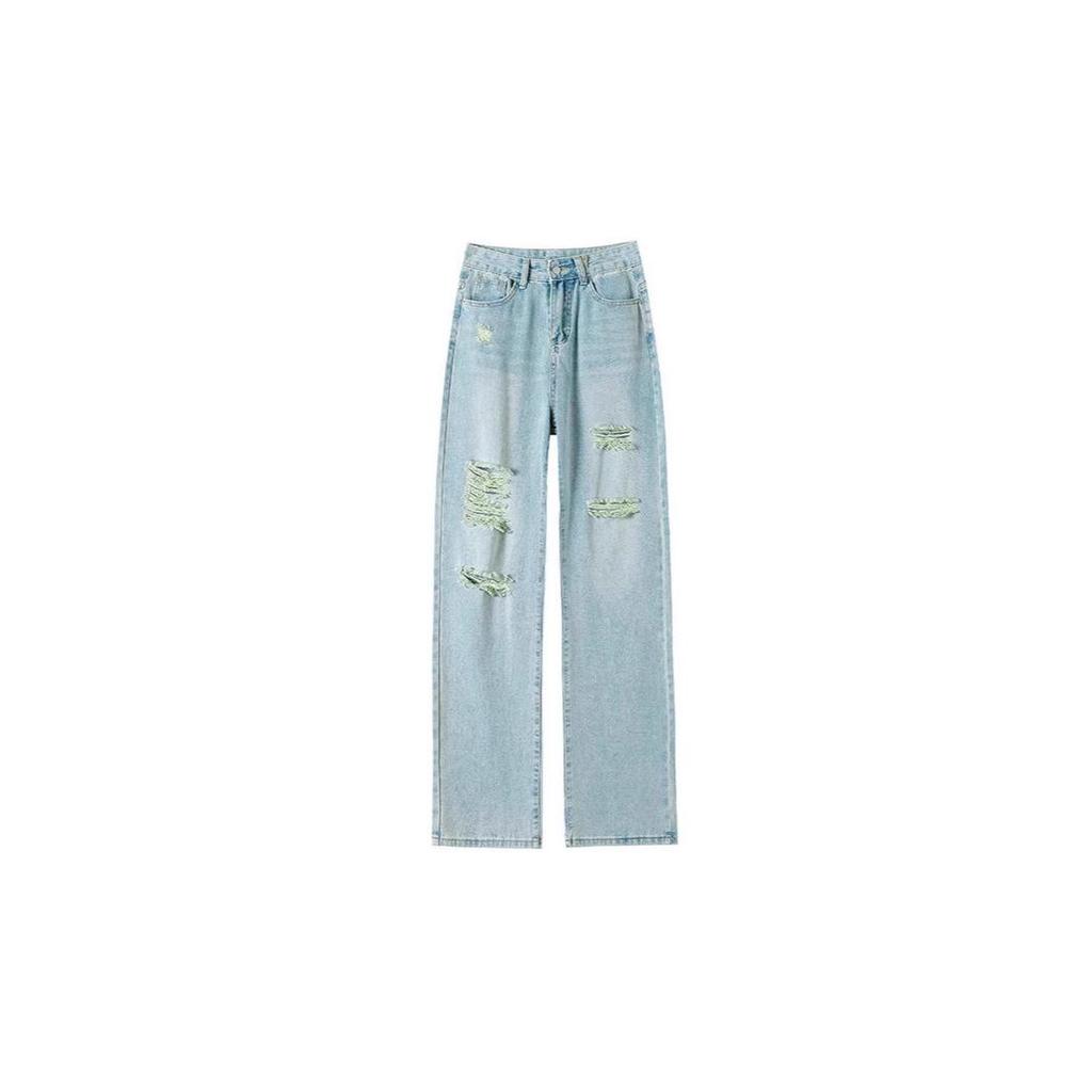 Women's 2025 High-Waisted Ripped Wide-Leg Jeans - Spring/Autumn Thin Style, Loose Petite Fit, Straight Narrow-Leg.