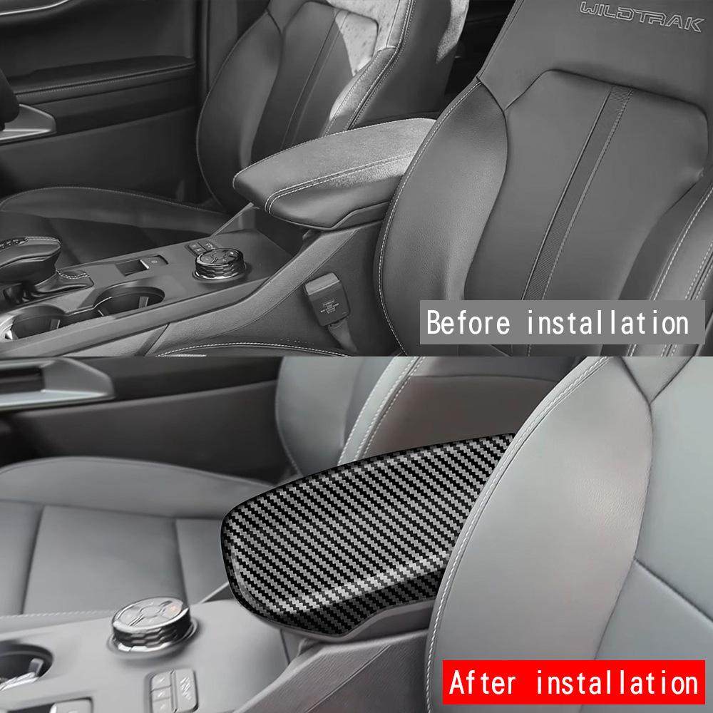 Carbon Fiber Look Car Armrest Box Cover Panel Trim Decoration For Ford Ranger T9 2023+ Auto Accessories