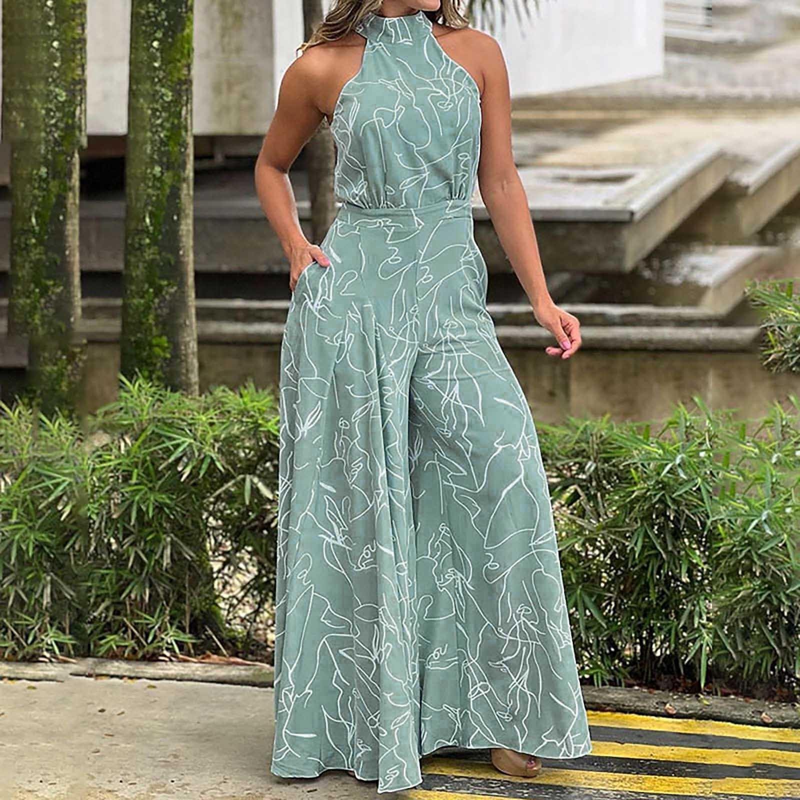 

Женский темпераментный элегантный комбинезон без рукавов с завязками на талии и подвесным воротником с принтом XL