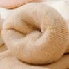 1 Pair Women Winter Socks Solid Color Ribbed Cuffs Thickened Plush Lining Sleeping Socks Autumn Winter Daily Wear