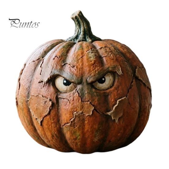 Decorative Holiday Pumpkin Crafts Halloween Wooden Figurine, Rustic Spooky Ornament, Fall Charming Autumn Window Sill Accents Table Centerpiece