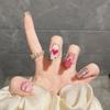 HANDGEFERTIGTE künstliche Nägel, rosa Flamme, Babes, magisches Spiegelherz, handbemalte Diamanten in Kontrastfarbe, Phototherapie-Nägel, wiederverwendbare und abnehmbare Nägel