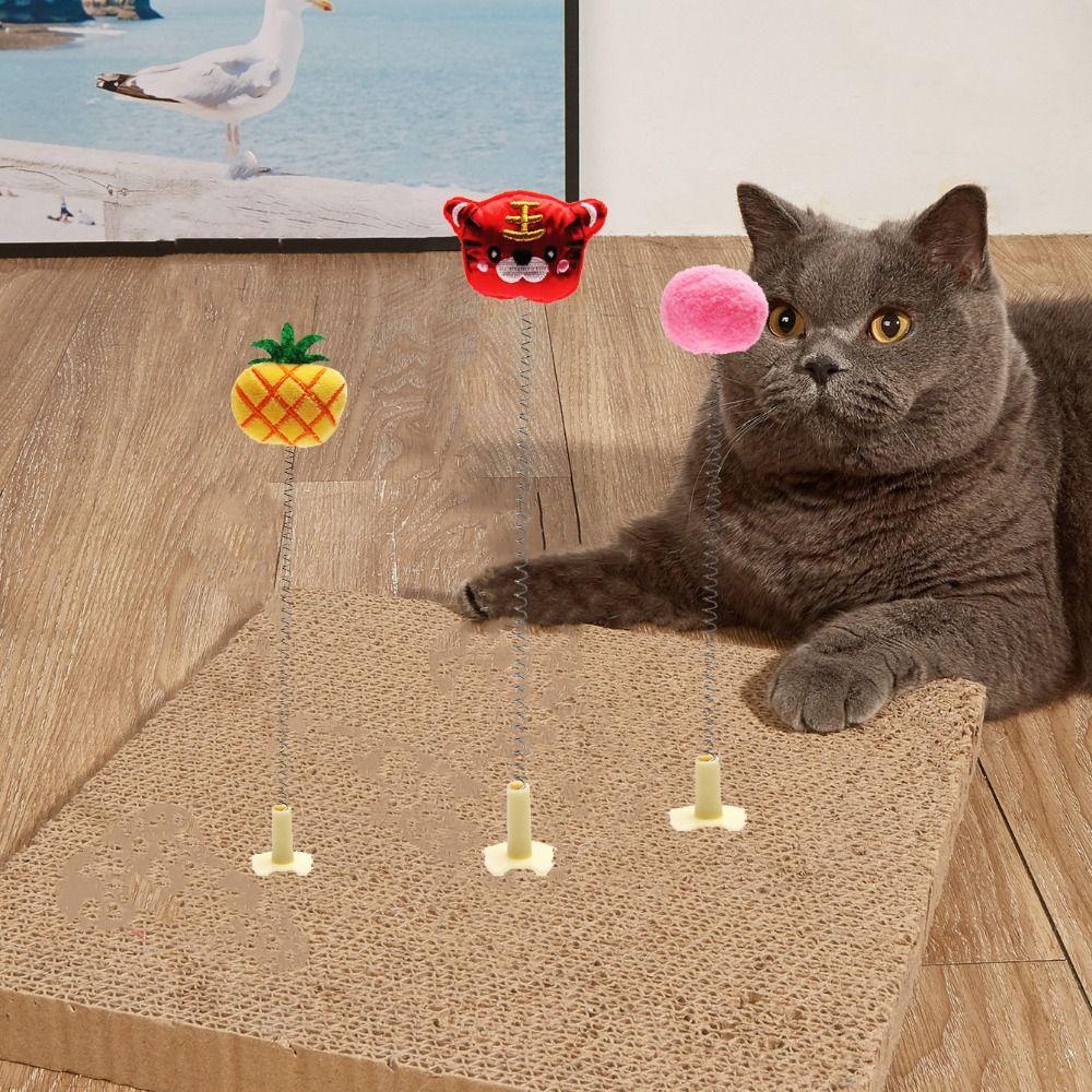 Scratch Board Mouse Tiger Cartoon Feather Rod Cat Spring Toy Cat Teaser Stick Cat Catcher Teaser