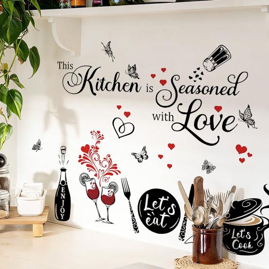 Cartoon Kitchen Food Wall Stickers DIY Vegetables Fruits Quotes Wall Decals Peel And Stick Refrigerator Door Stickers for Dining Room