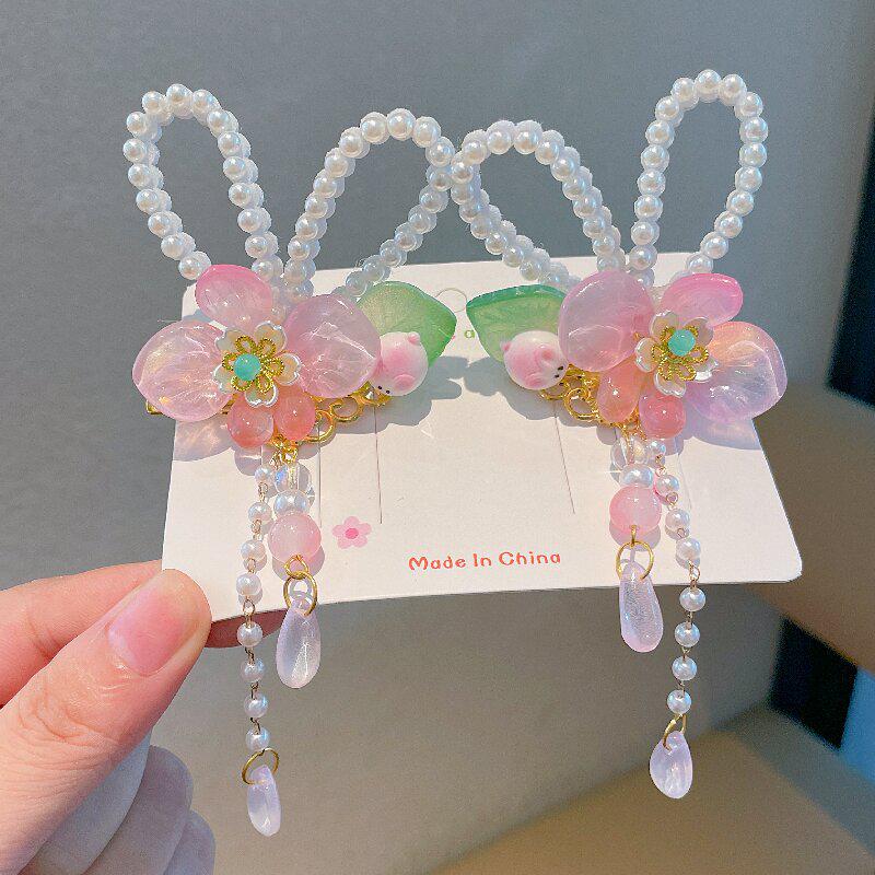 Ancient Style Flower Tassel Hanfu Hair Clips for Women and Girls - Princess Double Clips