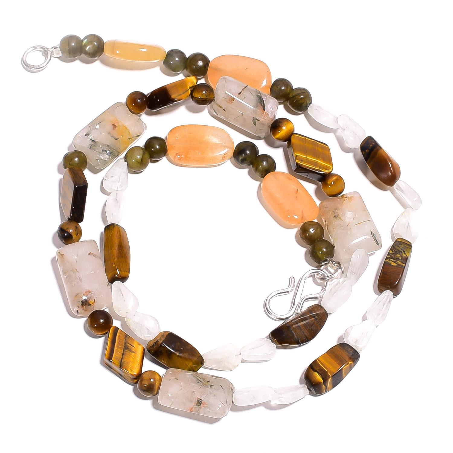 

Natural Rutile Quartz Tiger Eye Aventurine Gemstone Beads Necklace 17 UB-4002 UB-4002