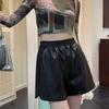 High Waist Plus Size PU Leather A-Line Shorts for Women - Autumn Casual Booty Fit