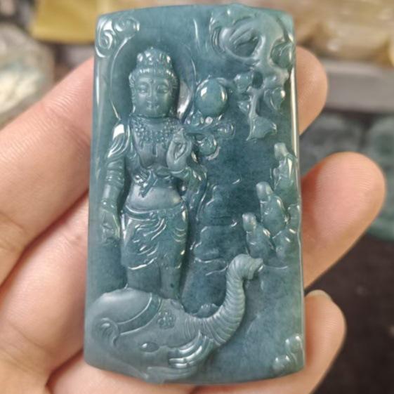 Samantabhadra Jadeite Amulet: Men s and Women s Grade A Carved Jade Pendant