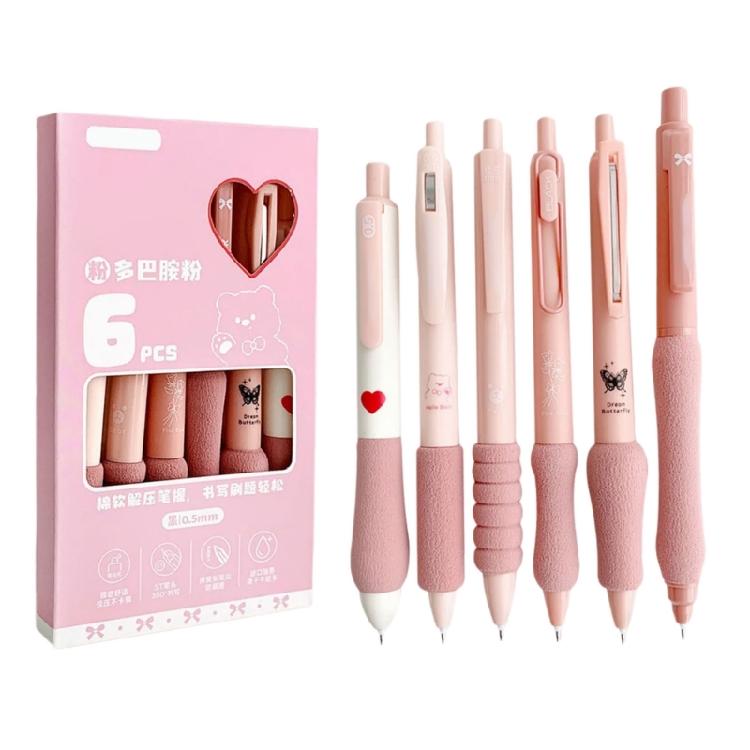 Pack of 6Pcs Retractable Gel Pen Quick Drying 0.5MM Office Writing Tool for Adult Student Writing Journaling