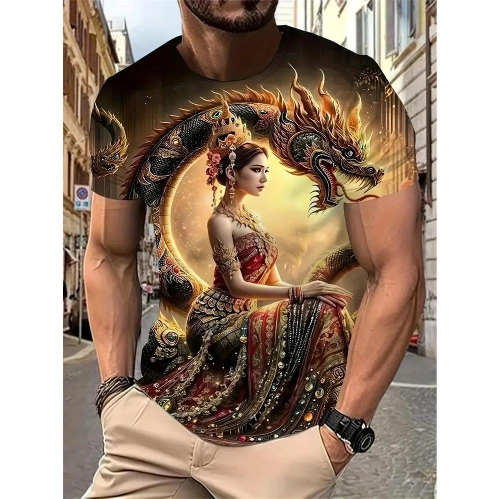 Summer Comfortable Fashionable Men's T-shirt Colorful Retro Portrait Printing Soft Breathable Round Neck Short Sleeved T-shirt