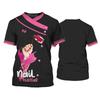 Digital Printed Women's Round Neck Casual Short Sleeved T-shirt Beauty Nail Uniform Summer Casual Fashion Comfortable Plus Size T-shirt