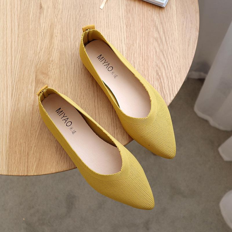 Women's Knitted Flyknit Pointed Toe Flats - Soft Sole Loafers for Spring & Autumn