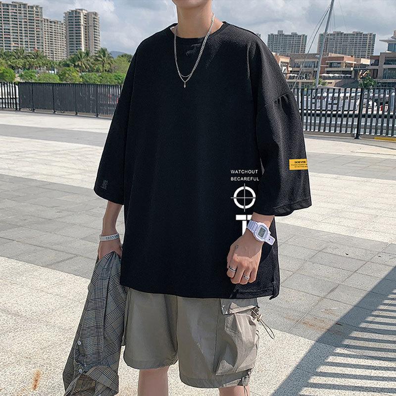 Футболка с коротким рукавом мужская летняя футболка с принтом черно-белая футболка брендовая модная одежда большие размеры с круглым вырезом XXXXXL чёрный 1520₽