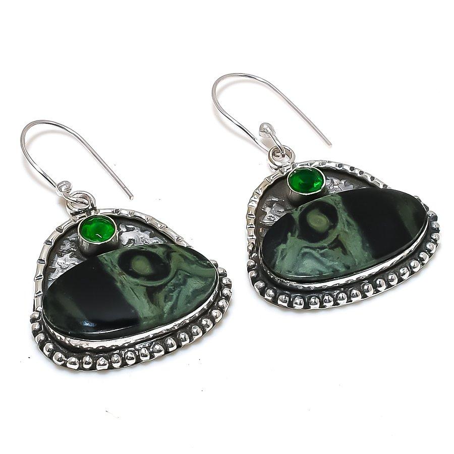 

Серьги из стерлингового серебра 925 пробы с натуральной яшмой Камбаба, драгоценным камнем диопсидом, 1,85 дюйма, A2V97