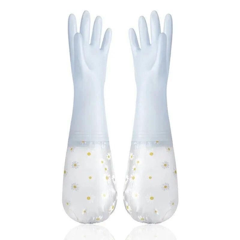 

1pair Waterproof Housework Cleaning Gloves Kitchen Cleaning Latex Household Dishwashing Laundry Gloves Wear Resistant Rubber Gloves синій