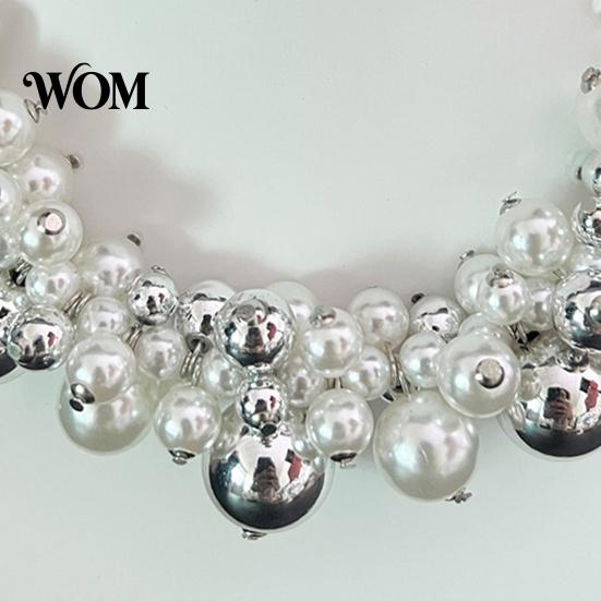 Statement Faux Pearl Choker 1 Set Chunky Jewelry, Beaded And Large Necklace Earrings, Metallic for Women Dinner Parties Wedding Elegant Jewelry