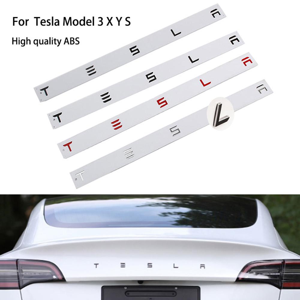 ZPK1 3D ABS Logo TESLA Rear Emblem Car Trunk Badge Letter Label Electroplated for Tesla Model 3 Y S X Modification Accessories