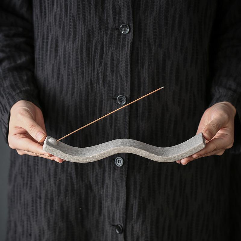 Creative Coarse Pottery Incense Holder - Reclining Sandalwood Burner & Ornament for Home or Office.