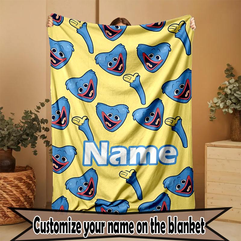 Custom Name Personalized Huggy Wuggy Print Blanket, Home Decor, Bedroom, Sofa, Camping, Couch, Gifts for Birthday ChristmasEnthusiasts