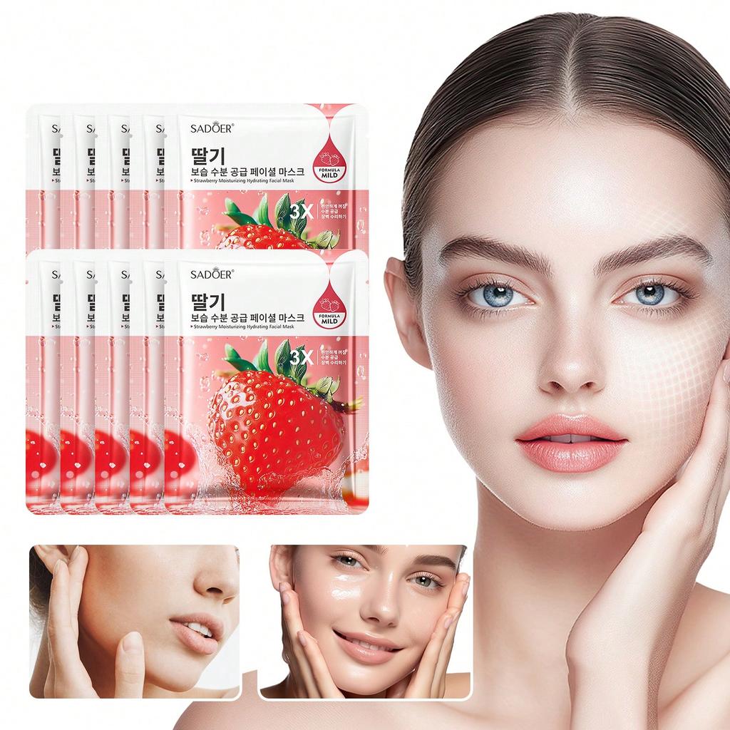 1/3/5/10PCS Strawberry Mask, Face Mask, Hydrate And Moisturize, Post-Sun Repair, Make Skin Glow, Ski