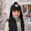 Faux Lamb Fleece Lining Children's Earflap Hat Solid Color Baby Warm Hat  For Boys And Girls