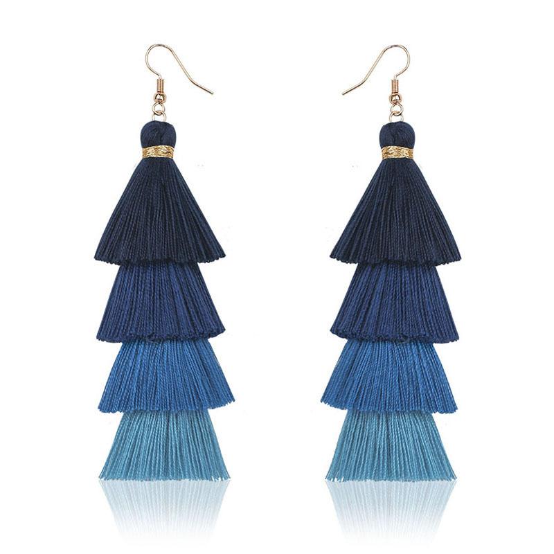 Bohemian Multi-Layer Fringed Earrings Ethnic Style Colored Ear Hooks Drooping Earrings