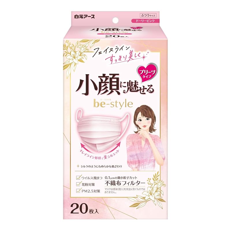 B-Style Pleated Mask, Regular Size, Dolly Pink, 20-Pack, Women's Mask