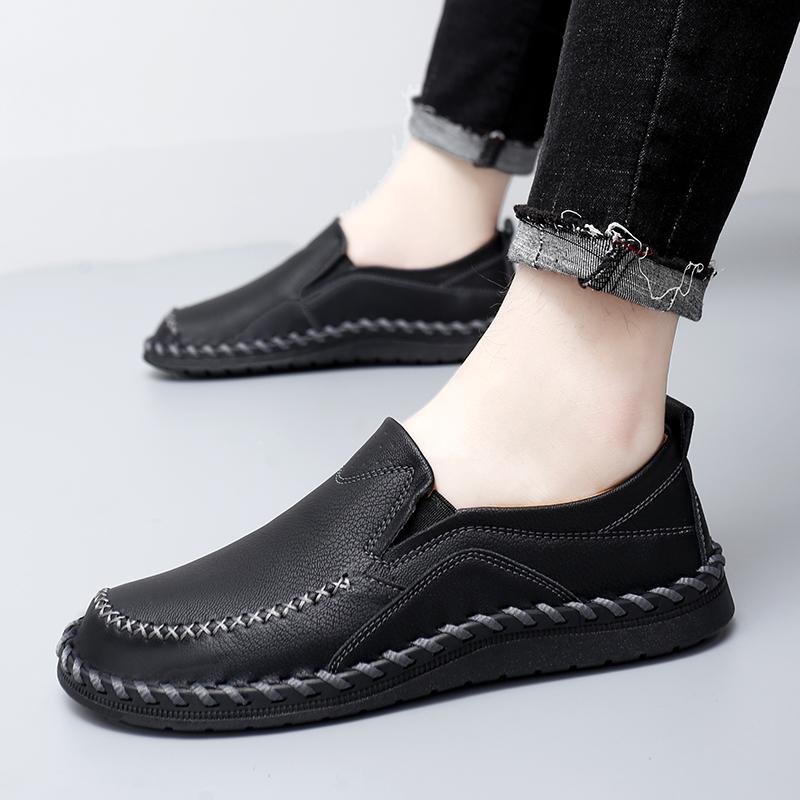 Men Brown Slip on Moccasins Hiking Shoes Black Flats Driving Shoes Blue Handmade Casual Wide Head Shoes Plus Size