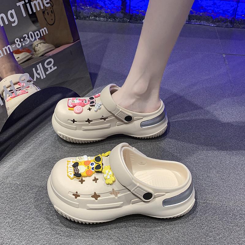 

Sandals hole shoes women s outer wear new thick-soled heightened non-slip beach bag head v slippers women s summer 35-36 хаки