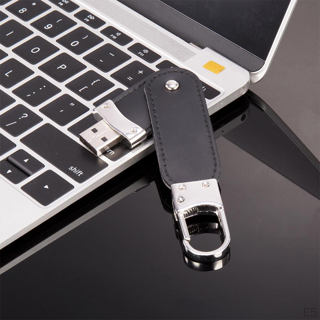 Metal & Leather Key Ring Swivel Hook Buckle USB Flash Drive Memory Stick disk Black