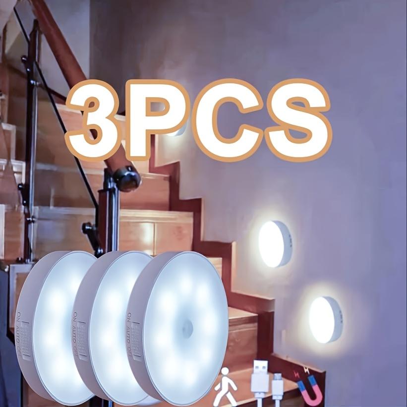 3-Pack  LED Closet Lights Wireless Motion Sensor Puck Light USB Rechargeable under cabinet lights for Kitchen Pantry Wardrobe