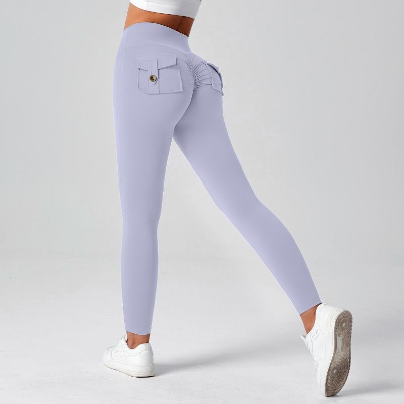 Tooling Hip Lift Yoga Pants High Waist Pocket Sports Fitness Pants Women's Nude High Elastic Running Quick Drying Sports Leggings