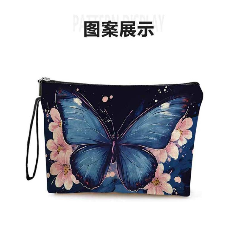 Simple Butterfly Print Makeup Bag Travel Women's Lipstick Cosmetic Pouch Bag Ladies Organizer Zipper Toiletry Storage Bag