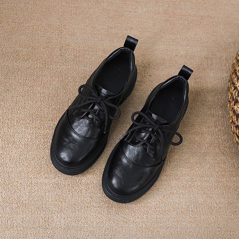 Damen Lammleder Retro Klobige Absatz Slipper mit dicken Sohlen und runder Zehenpartie, 2025 Schnürdesign, Britischer Stil.