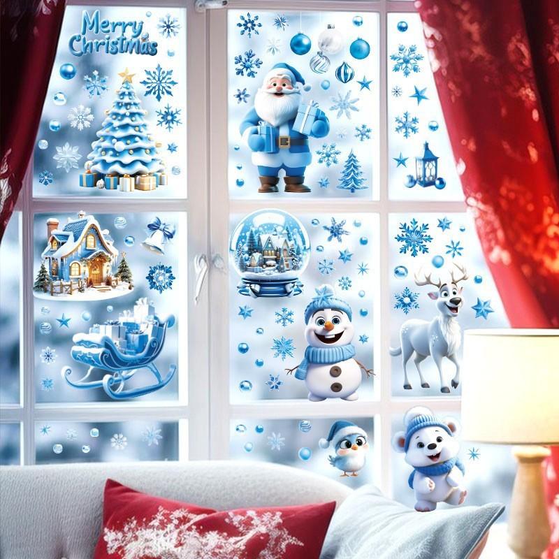 Creative Christmas Window Decals 3D Static Cling Santa Claus Gift Box Snowflake Home Decor Festive Glass Stickers for Holiday