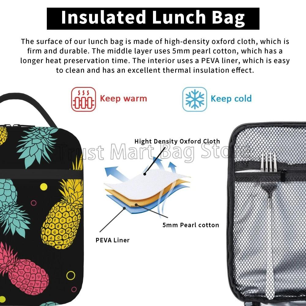Pineapple Insulated Lunch Box Cute Kids Reusable Leakproof Cooler Lunch Tote Bag for Girls Boys Women School Work Picnic Beach