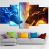 5 Panels Canvas Wall Art Animal Poster Painting And Print Fire and Water Wolf Wallpaper Living Room Decorative Frame Artwork