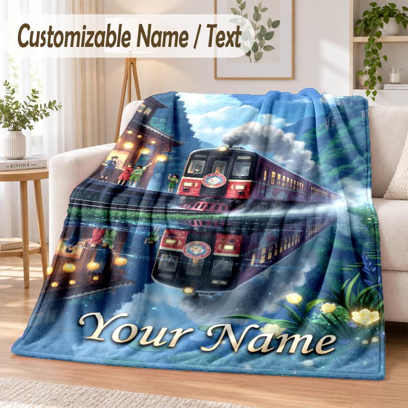 Spirited Away Custom Name Flannel Throw Blanket Soft Warm for Sofa Bed Indoor Home Use