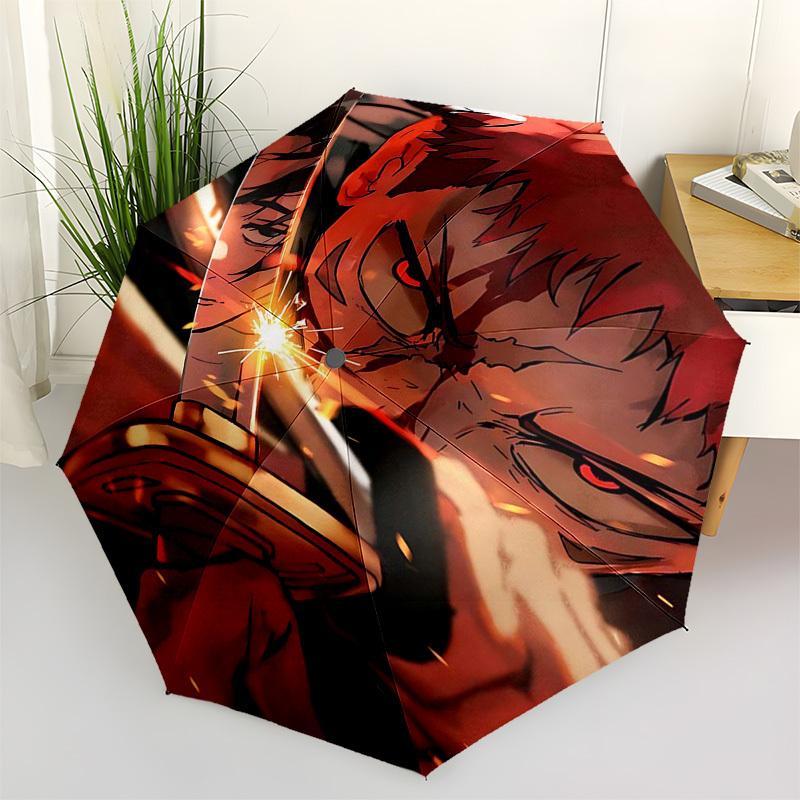 1pc Kamado Tanjiro's Demon Slayer Sword Automatic Opening Closing Umbrella with Portable Tri-Fold Design, 8-Bone Iron Frame, Outdoor, Perfect Gift for