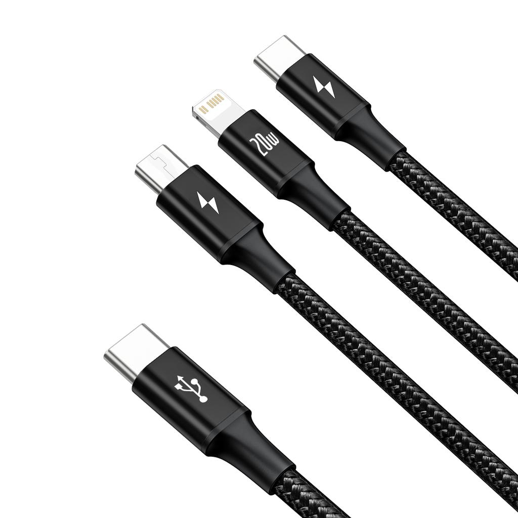 3in1 Cable USB-C - USB-C / iPhone Lightning / microUSB 20W PD 1.5m - black