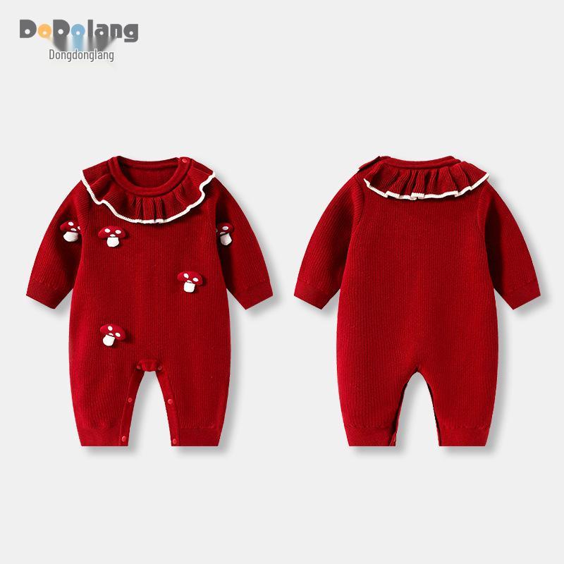 Red Romper: Autumn/Winter New Year's & First Birthday Formal Outfit for Babies